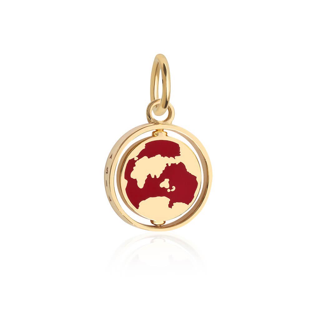 Asia Continent Spinner Charm, Solid Gold, Red Enamel
