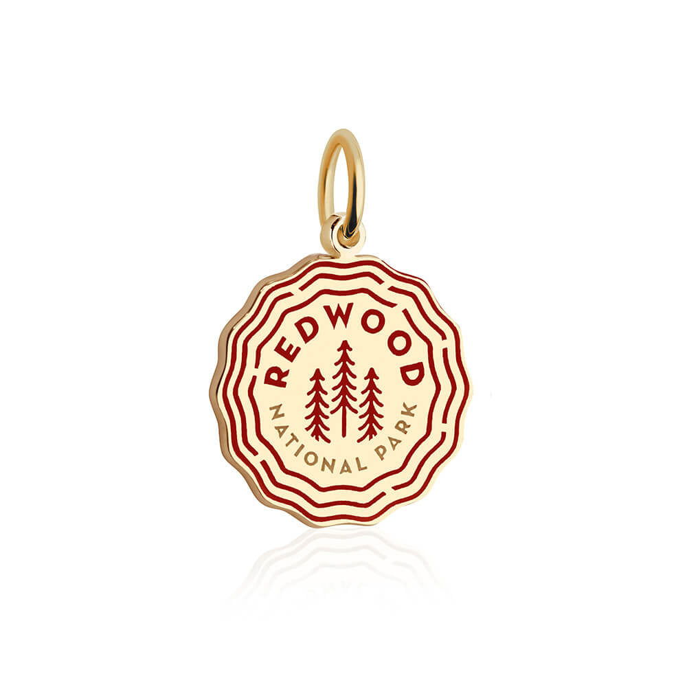 gold vermeil solid gold red enamel redwood national park charm