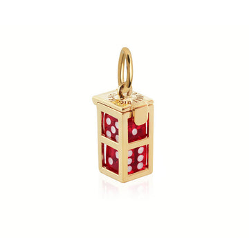 Dice Cage Charm with Color Dice, Solid Gold