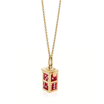 Dice Cage Charm with Color Dice, Solid Gold