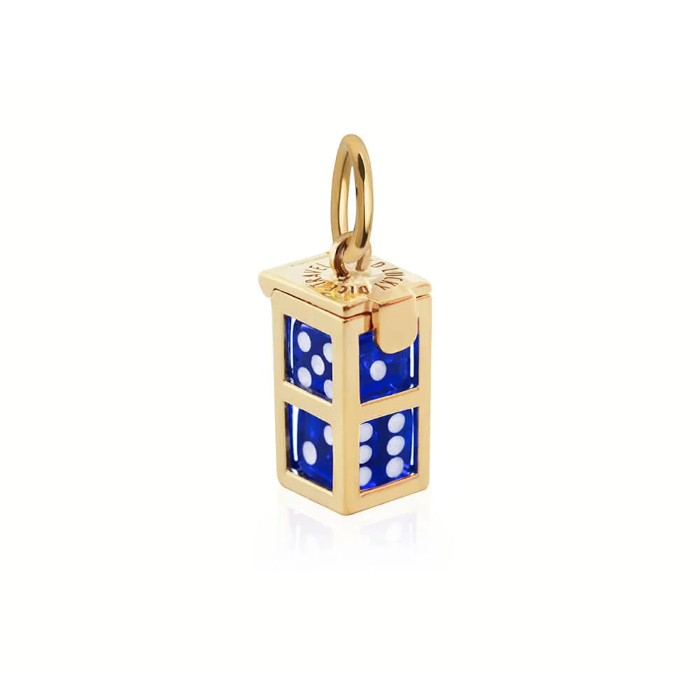 Dice Cage Charm with Color Dice, Solid Gold