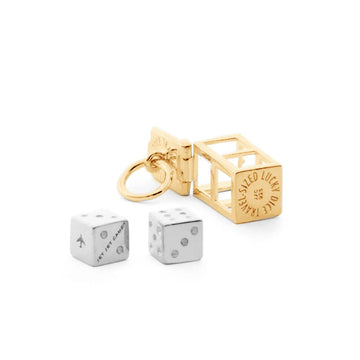 Dice Cage Charm with Dice, Solid Gold Two-Tone