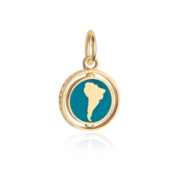 South America Continent Spinner Charm, Gold, Teal Enamel