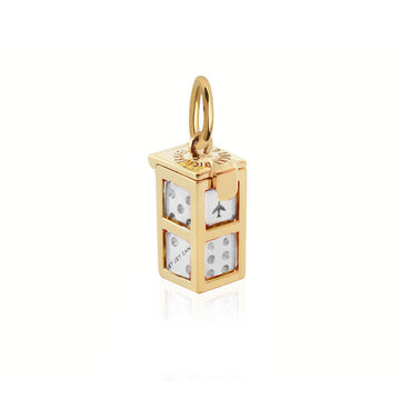 Dice Cage Charm with Dice, Solid Gold Two-Tone