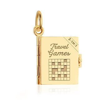 Travel Games Book Charm, Solid Gold