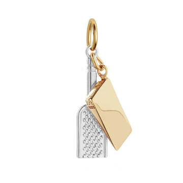 Parmesan Cheese & Grater Charm, Solid White & Yellow Gold