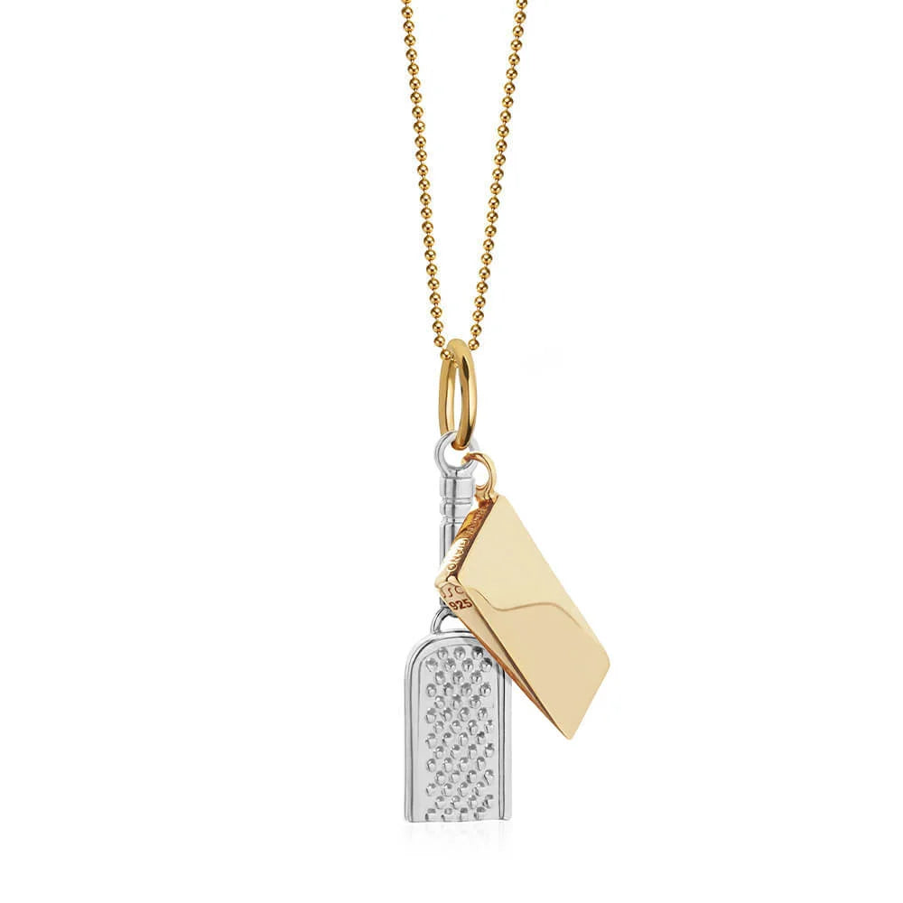 Parmesan Cheese & Grater Charm Italy Two Tone Solid Gold