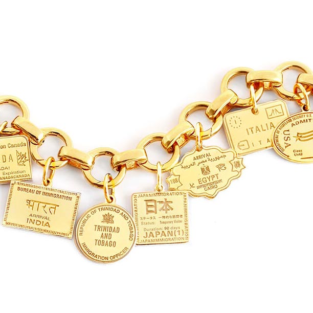 3 Solid Gold Passport Stamp Charms Bundle