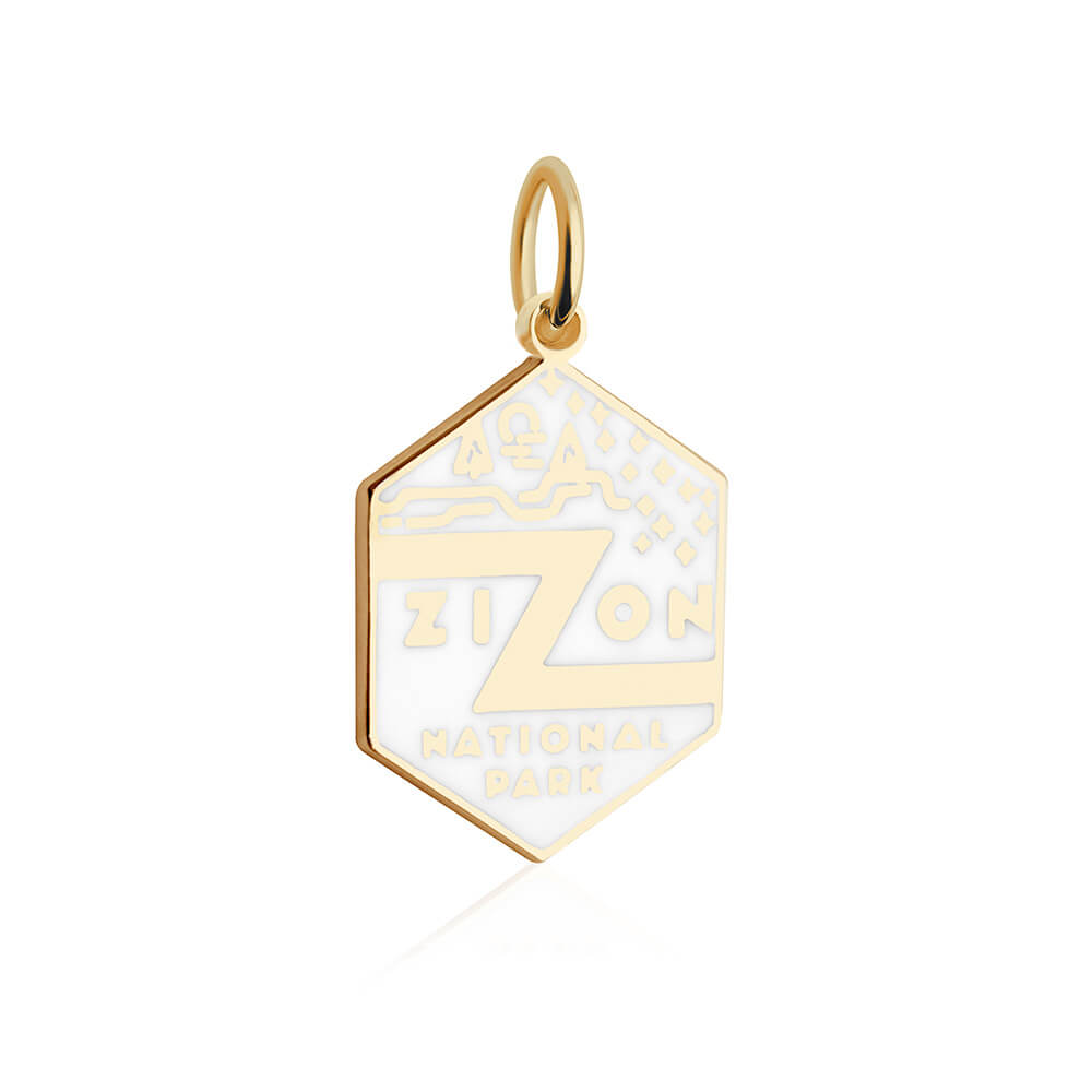 gold vermeil solid gold white enamel zion national park charm