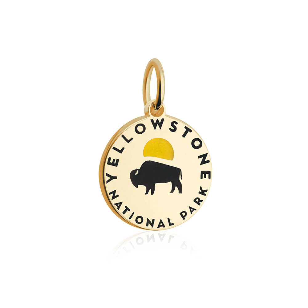 gold vermeil solid gold black yellow enamel yellowstone national park charm