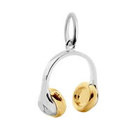 Two-Tone charm featuring a 3D headphone design with sterling silver headband and gold-toned ear cups for a musical theme.
