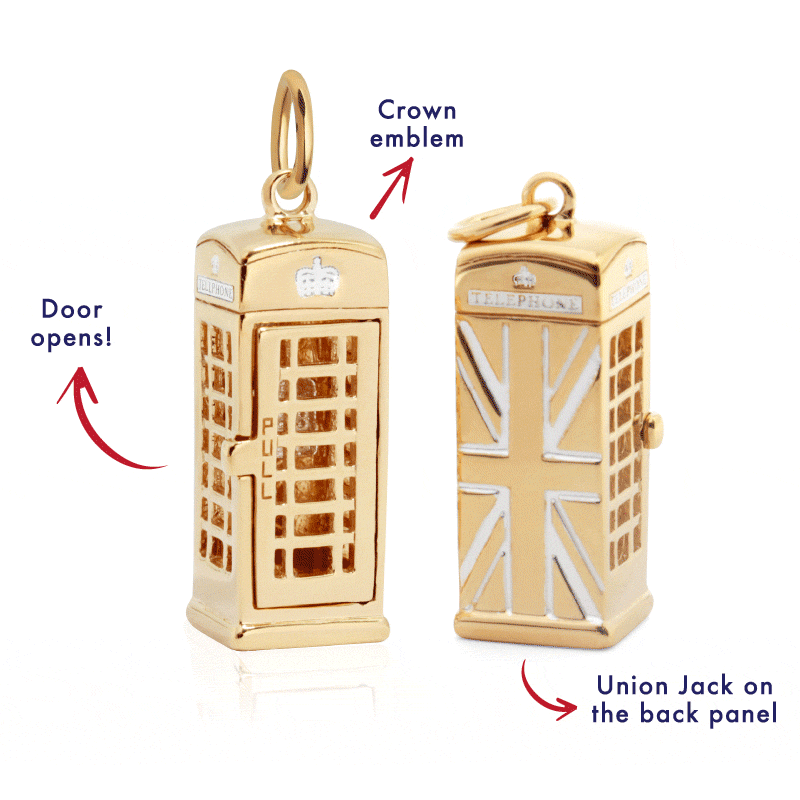 London Phone Booth Charm, Gold