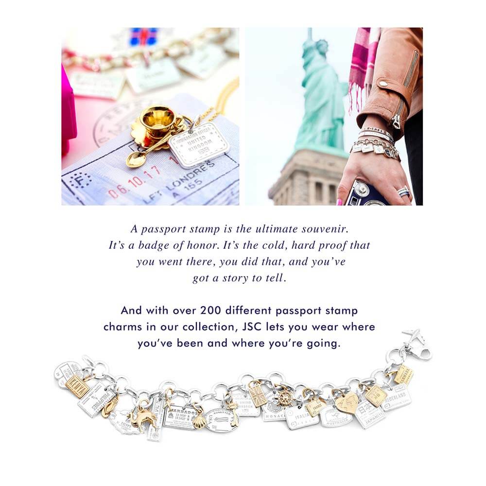 Passport Stamp Charm, Silver