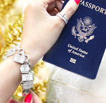 4 Silver Passport Stamp Charms Set