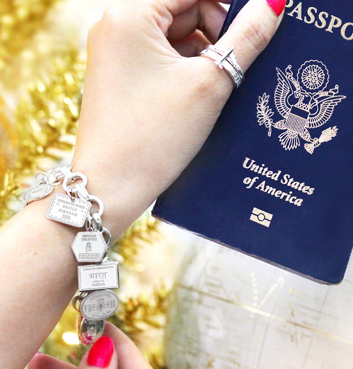 3 Silver Passport Stamp Charms Bundle