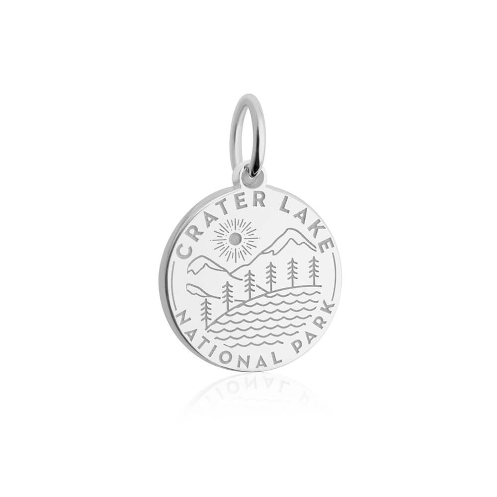 sterling silver engraved round crater lake national park charm