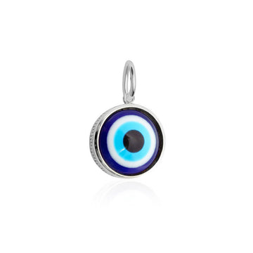 Glass Evil Eye Greek Charm, Silver