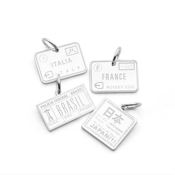 4 Silver Passport Stamp Charms Set