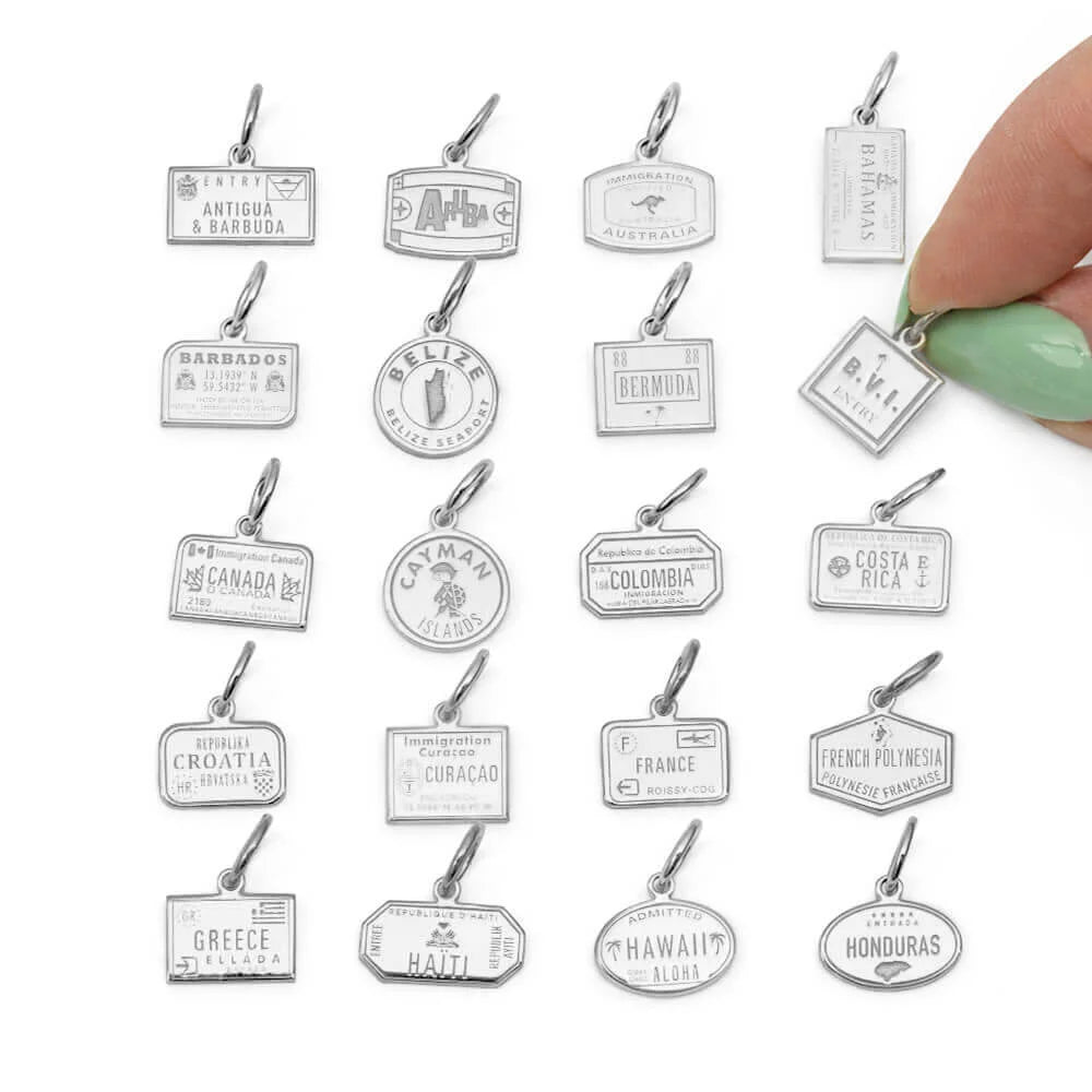 Passport Stamp Charms Mini, Silver