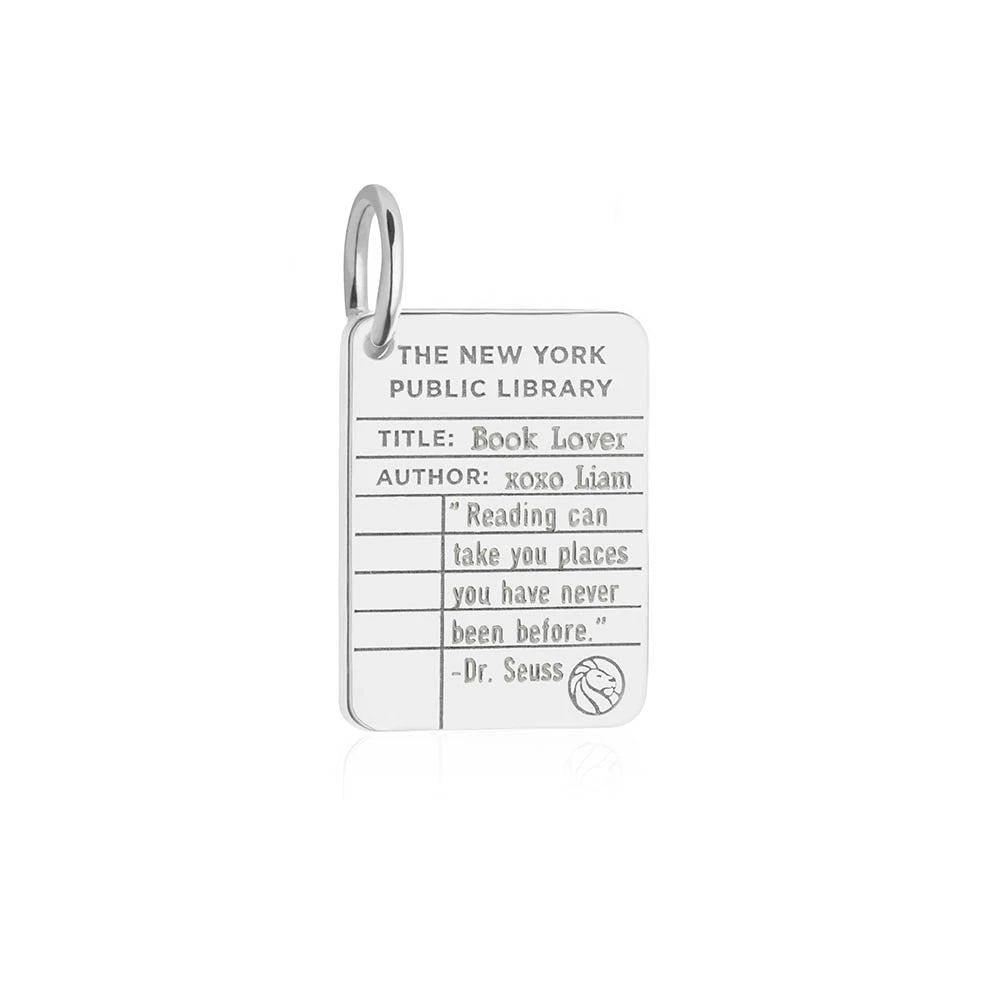 Sterling Silver Charm featuring The New York Public Library card design with Dr. Seuss quote and library lion logo.