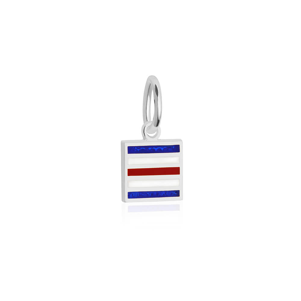 Sterling silver mini Nautical "C" letter flag charm by Jet Set Candy, with enamel details on a white background.