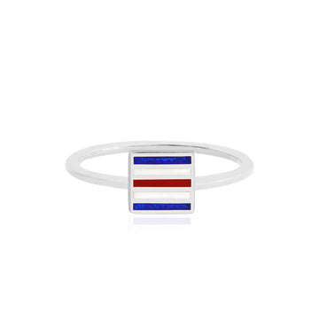 Letter C, Nautical Flag Silver Mini Ring