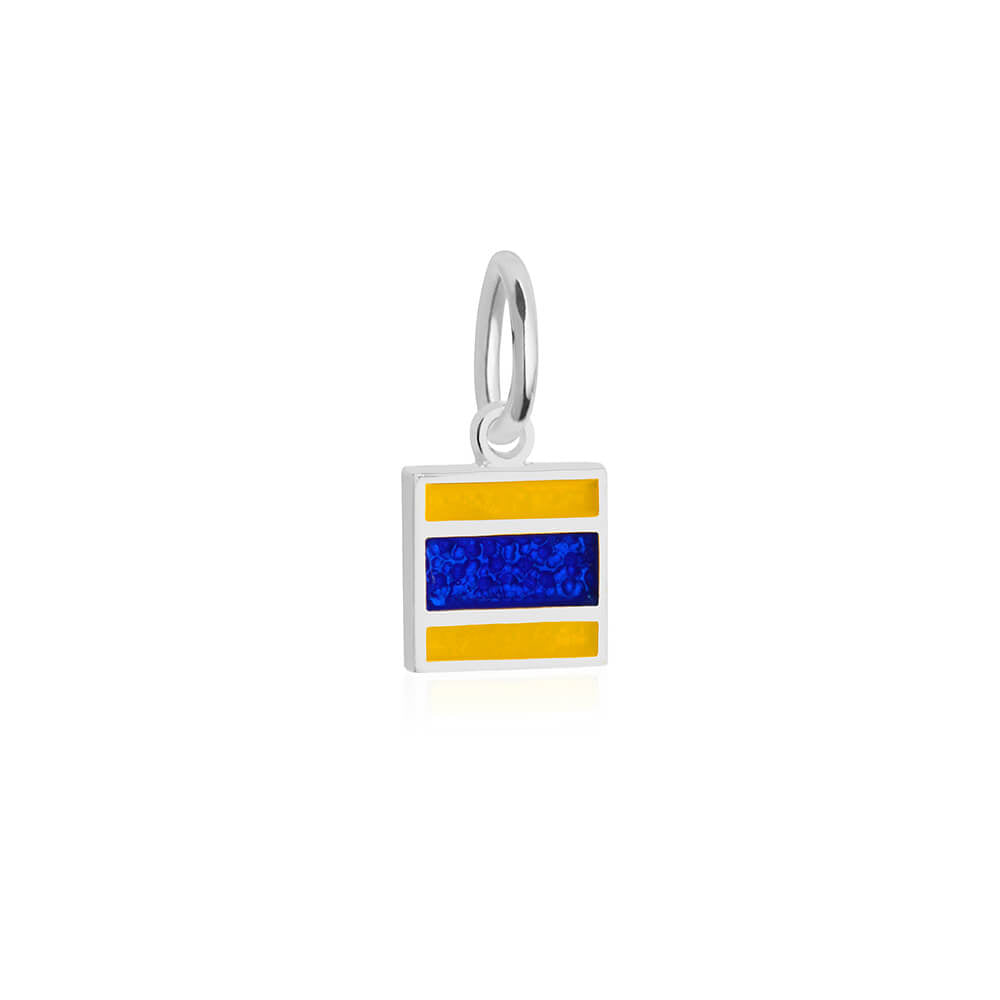 Sterling silver mini Nautical "D" letter flag charm by Jet Set Candy, featuring intricate enamel design on a white background.