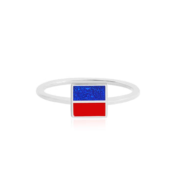 Letter E, Nautical Flag Silver Mini Ring