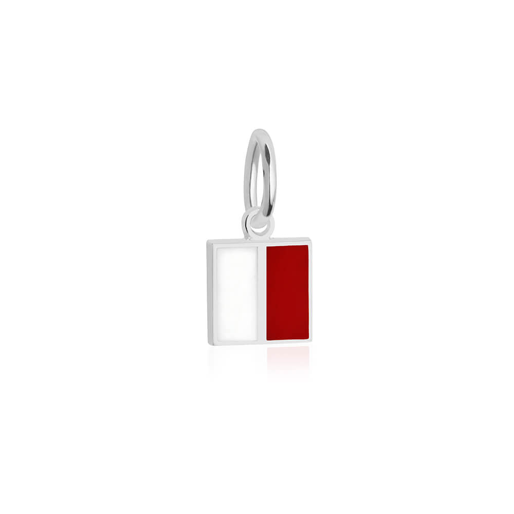 Sterling silver mini Nautical "H" letter flag charm by Jet Set Candy, featuring red and white enamel details on a white background.