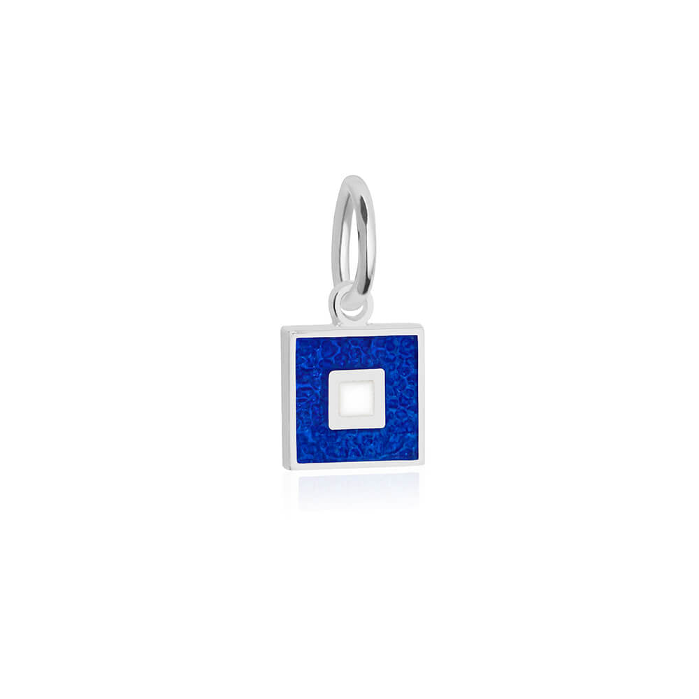 Sterling silver mini Nautical "P" letter flag charm by Jet Set Candy, showcasing intricate enamel design on a white background.