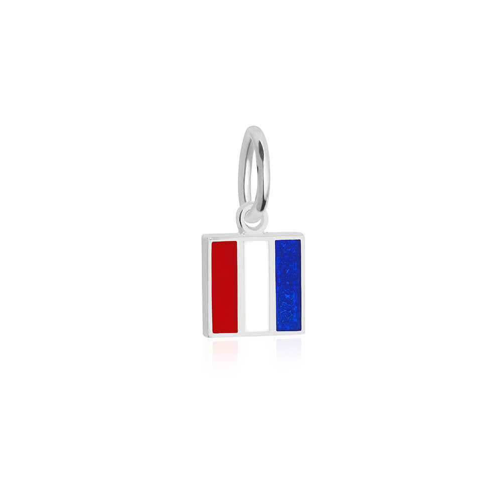 Sterling silver mini Nautical "T" letter flag charm by Jet Set Candy, with detailed enamel accents on a white background.