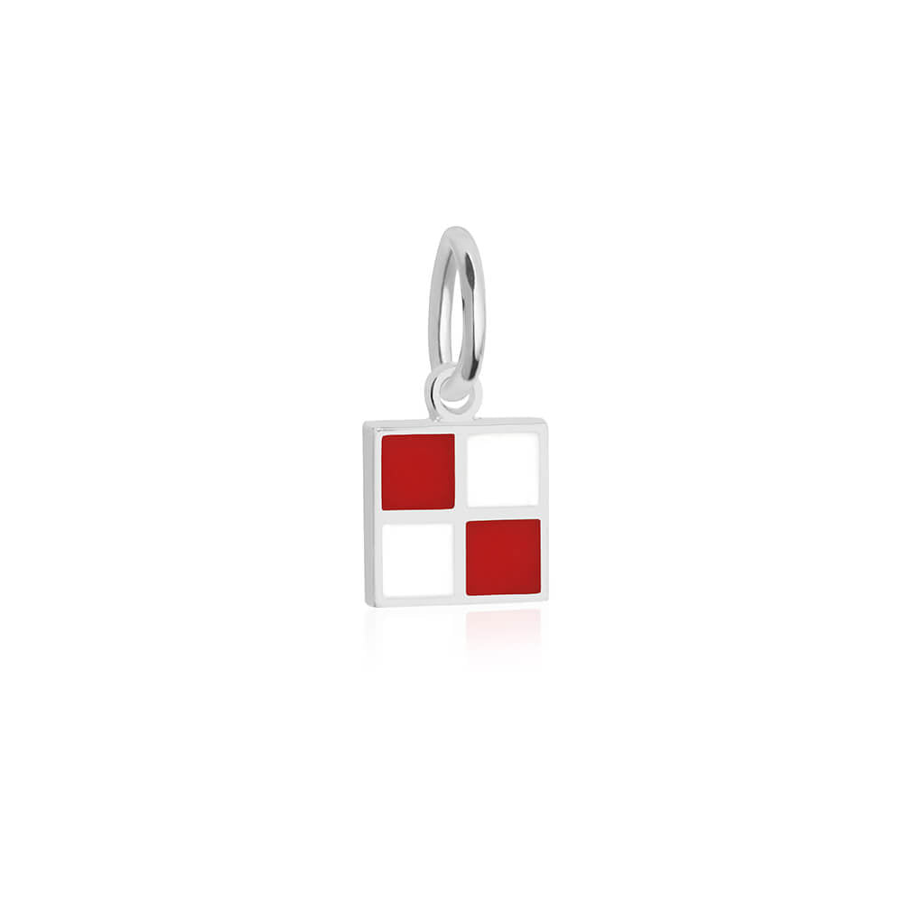 Sterling silver mini Nautical "U" letter flag charm by Jet Set Candy, featuring an enamel design on a white background.