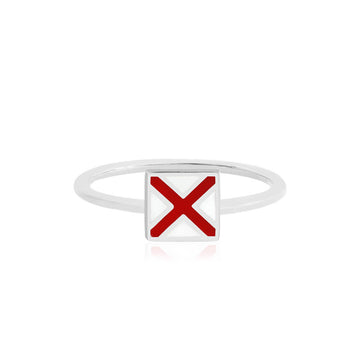 Letter V, Nautical Flag Silver Mini Ring