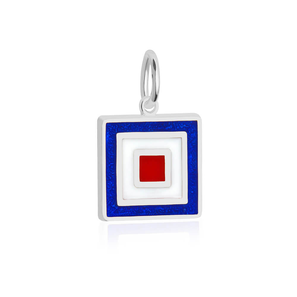 Letter W, Nautical Flag Silver Large Charm