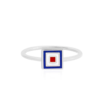 Letter W, Nautical Flag Silver Mini Ring