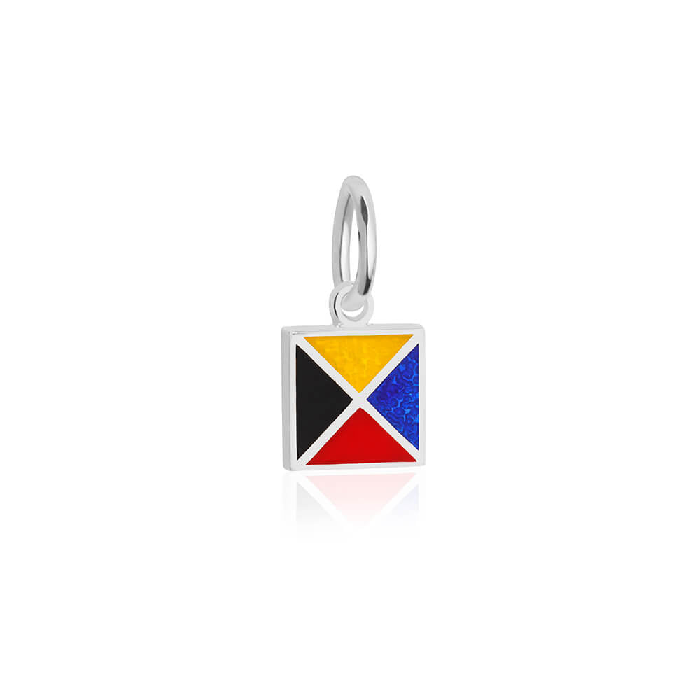 Sterling silver mini Nautical "Z" letter flag charm by Jet Set Candy, with red, blue, black and yellow enamel details on a white background.