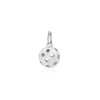 Sterling Silver Charm shaped like a 3D pickleball featuring a white finish with circular perforations and polished hardware.