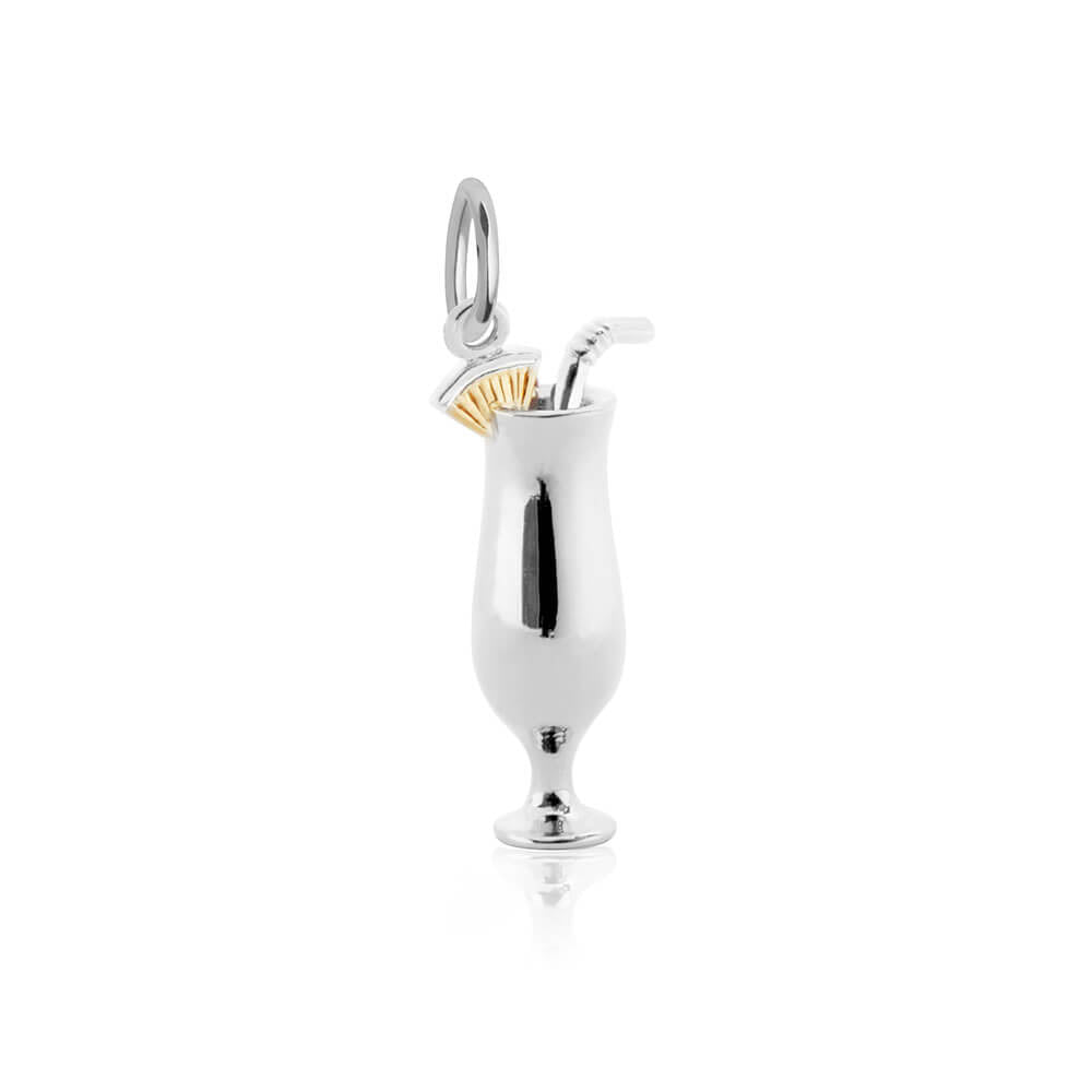 Two-Tone Charm featuring a 3D hurricane glass cocktail design in Sterling Silver with a Gold garnished fruit wedge detail.