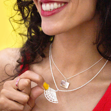 Spanish Fan Charm, Silver