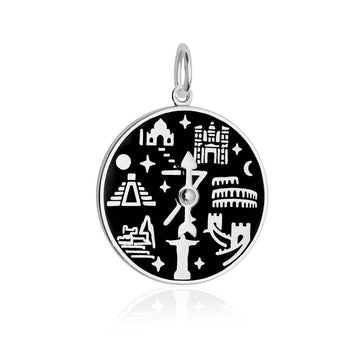 7 Wonders Of The World Spinner Black Enamel, Silver