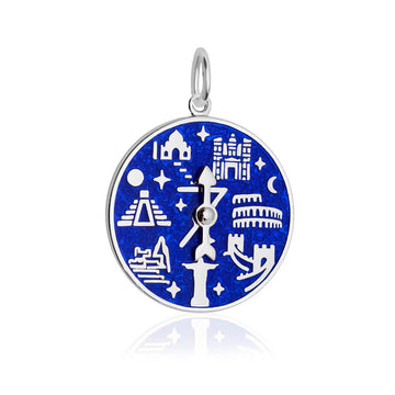 7 Wonders Of The World Spinner Blue Enamel, Silver