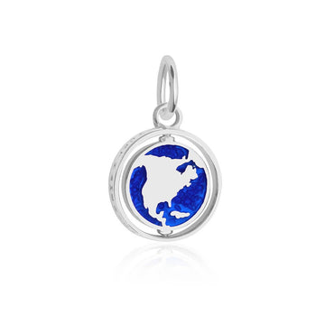 North America Continent Spinner Charm, Silver, Blue Enamel