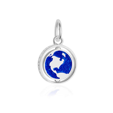 North America Continent Spinner Charm, Silver, Blue Enamel