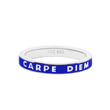 Silver Carpe Diem Ring with Blue Enamel