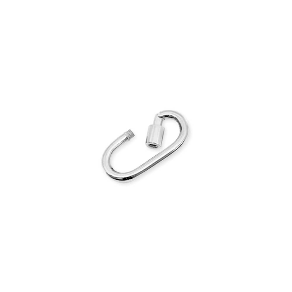 Sterling Silver carabiner charm featuring an oval screw-lock design with a polished metallic finish and threaded barrel closure mechanism.