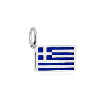 Greece Enamel Flag Charm, Silver