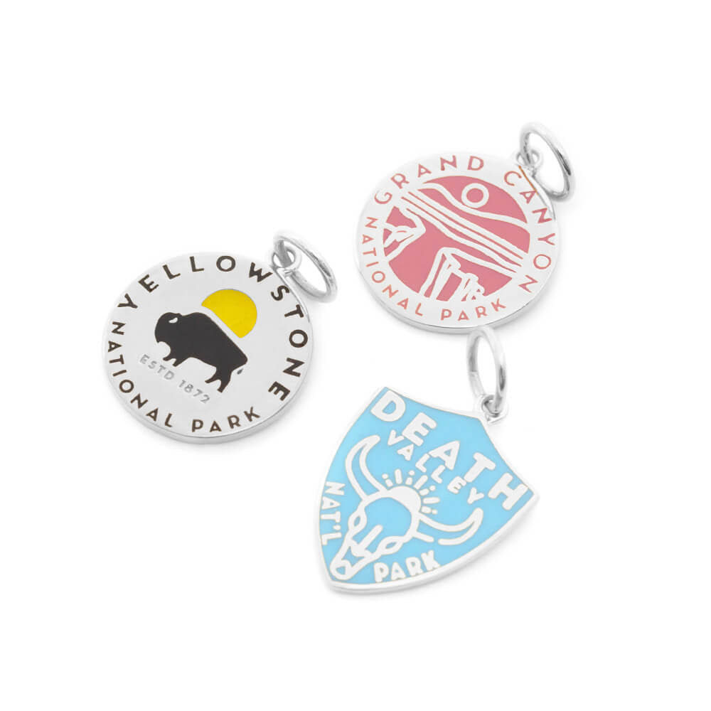 yellowstone, grand canyon, death valley national park sterling silver enamel charm