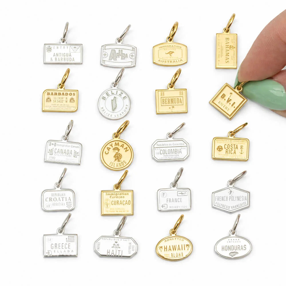 Belize Passport Stamp Charm, Silver Mini