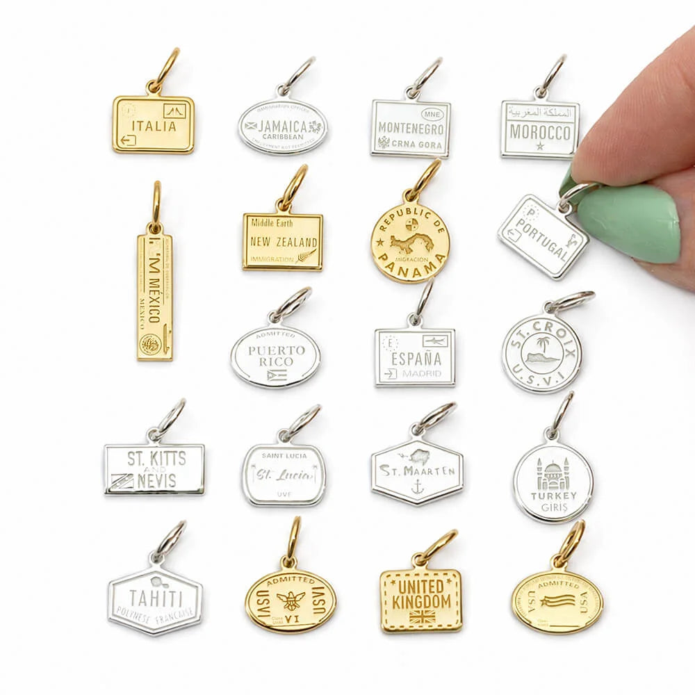 Belize Passport Stamp Charm, Silver Mini
