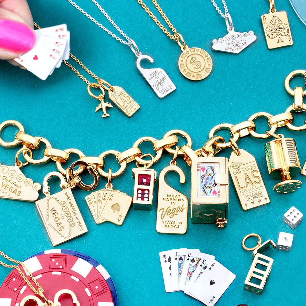 Las Vegas Mini Luggage Tag Necklace Gold